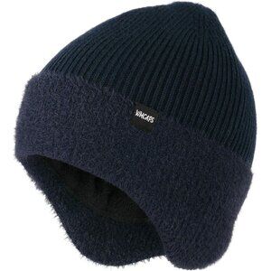 Unisex Blue Fleece Thermal Lined Knit Warm Earflap Winter Classic Stocking Cap